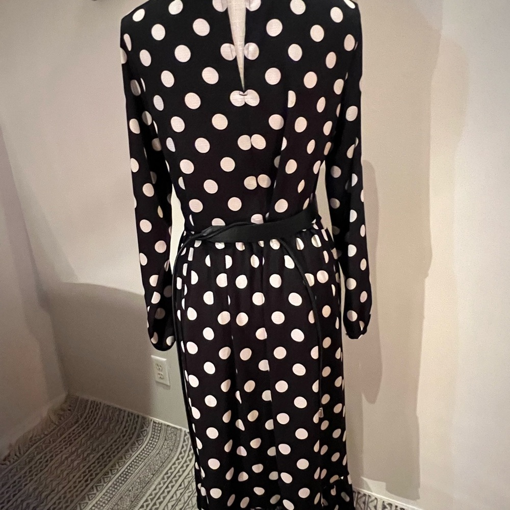 H&M Black Dress with White Polka Dots — Long Sleeve. Belt Not included - Picture 7 of 9